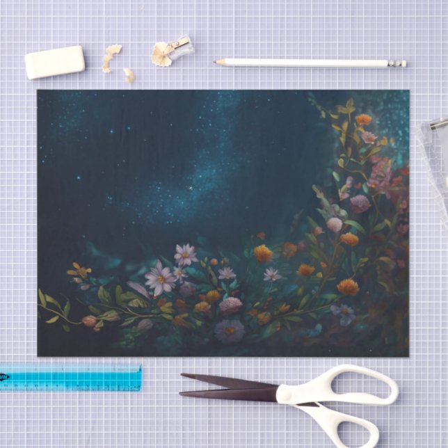 Papel De Seda Mysterious Twilight, Moth Floral Companion FLIPPED (Arte )