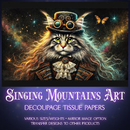 Papel De Seda Mystical Maine Coon Vitoriano Steampunk Decoupage