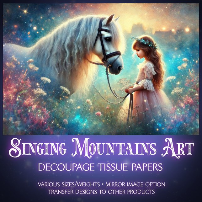 Papel De Seda Mystical Meadow Horse e Girl Decoupage (Criador carregado)