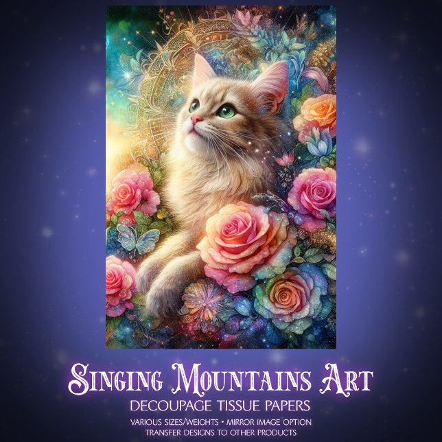 Papel De Seda Mystical Rose Garden Cat Decoupage  (Criador carregado)
