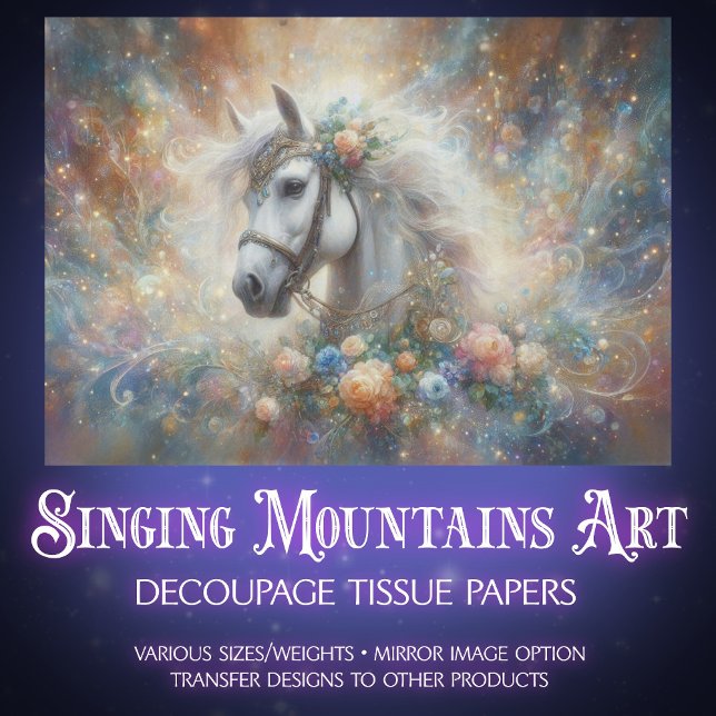 Papel De Seda Mystical White Horse Celestial Art Decoupage (Criador carregado)