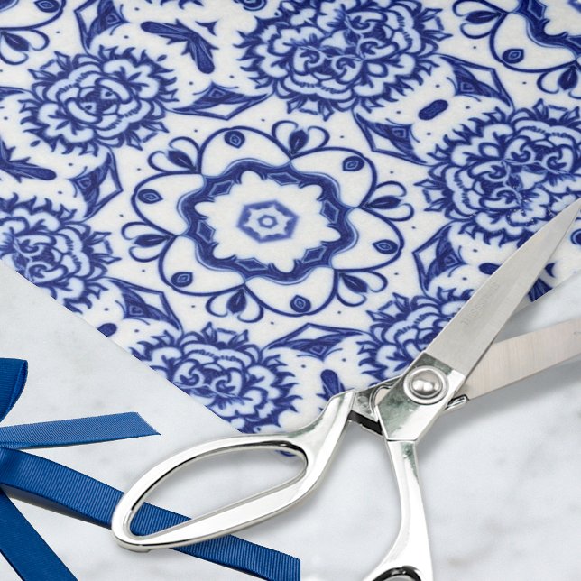 Papel De Seda Na moda Azul Floral no Estilo de Potência Pintado  (Criador carregado)