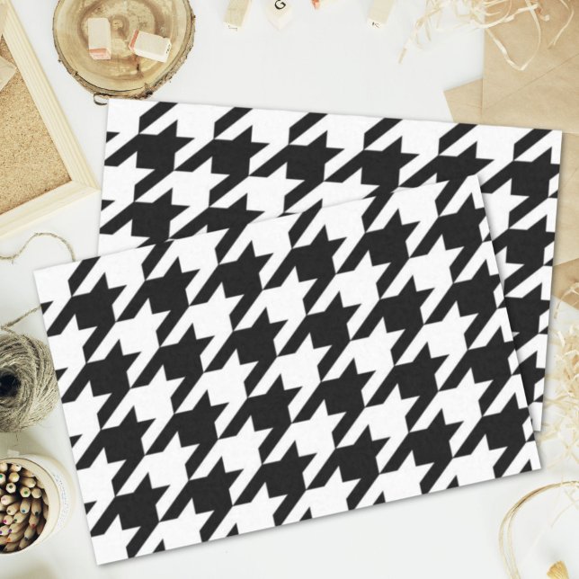 Papel De Seda na moda geométrico branco preto (stylish geometric black white houndstooth pattern tissue paper)