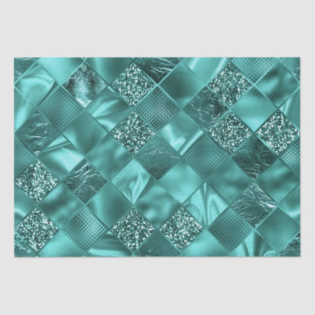 Papel De Seda Na moda Teal Shimmer Glitter e Foil Diamantes (Frente )