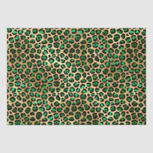 Papel De Seda Na moda Verde e Ouro Folhas-Leopardo Safari