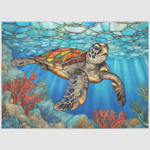 Papel De Seda Nadação De Tartarugas Do Mar De Vidro, Coral
