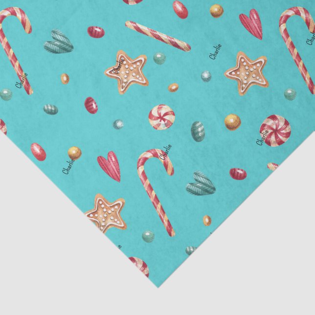 Papel De Seda Name, Turquoise Candy Cookies Christmas 3 pcs (Detalhes)