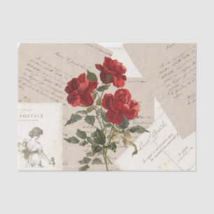 Papel De Seda Namorados francês Vintage - Rosa vermelha