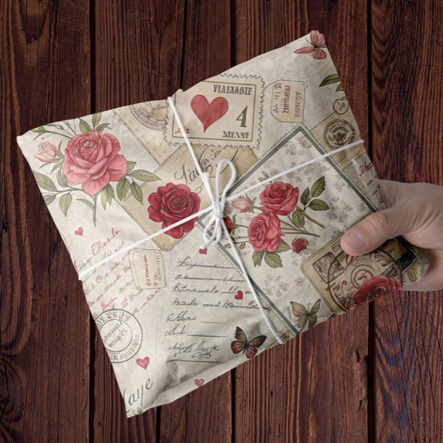 Papel De Seda Namorados românticos Desligam Rosas Letras (roses hearts stamps romantic wrapping tissue)