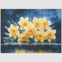 Narcisos Amarelos em Decoupage de Aquarela Azul