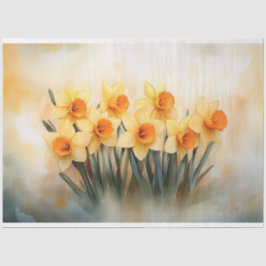 Papel De Seda Narcisos em Aquarela em Decoupage Amarelo e Verde