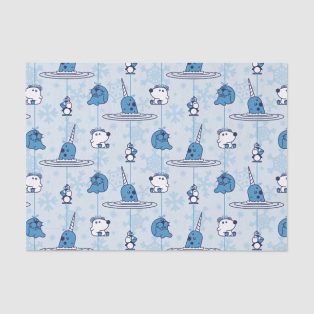 Papel De Seda Narwhal Blue Snowflake Pattern (Frente )