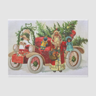 Papel De Seda Natais vintages com brinquedos e carro vermelho