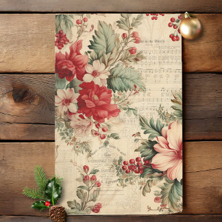 Papel De Seda Natais vintages Descamação Floral de Ephemera