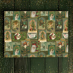 Papel De Seda Natais vintages Festivos Cartão Verde-Colagem BG<br><div class="desc">Colagem festiva e colorida de férias com cartões de natal vintage da época vitoriana,  incluindo Papais noeis,  anjos,  estrelas,  flores sazonais e saudações alegres sobre fundo verde-oliva profundo com faíscas de ouro.</div>
