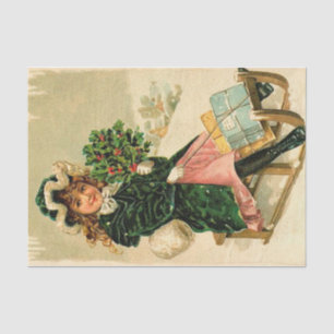 Papel De Seda natais vintages Garota Verde Velvet Casaco Neve