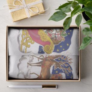 Papel De Seda Natais vintages, Jolly Papai Noel com Sleigh