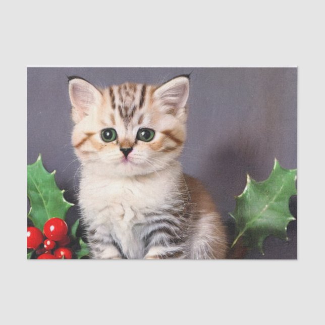 Papel De Seda Natais vintages Kitten e Holly (Frente )