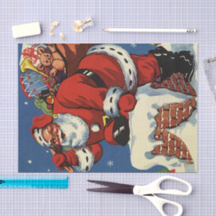 Papel De Seda Natais vintages, Papai Noel Abaixo Chimney w Toys