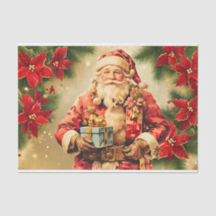 Papel De Seda Natais vintages Papai Noel com Poinsettia