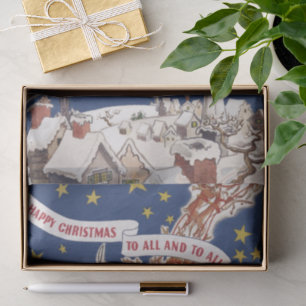 Papel De Seda Natais vintages Papai Noel com Rena Voadora