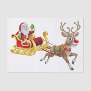 Papel De Seda Natais vintages Papai Noel Em Sleigh Reindeer