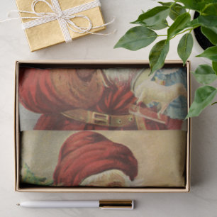 Papel De Seda Natais vintages, Papai Noel Vitoriano com Árvore