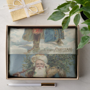 Papel De Seda Natais vintages, Papai Noel Vitoriano com Árvore