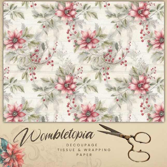 Papel De Seda Natais vintages Red Poinsettia Tartan, Desligar (Criador carregado)