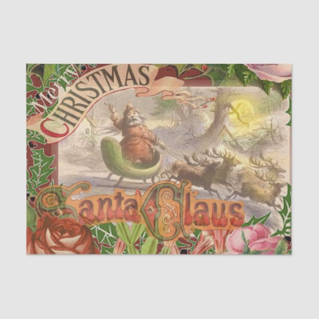 Papel De Seda Natais vintages Santa Claus Sleigh (Frente )