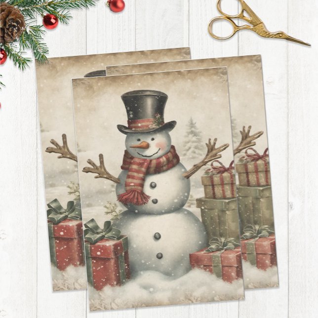 Papel De Seda Natais vintages Snowman (Vintage Snowman Tissue Paper)