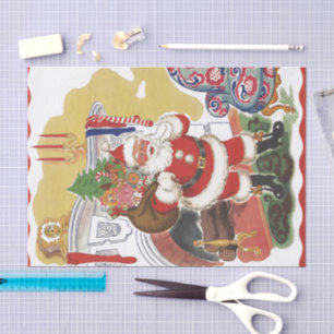 Papel De Seda Natal Antigo, Alegre Papai Noel com Presentes