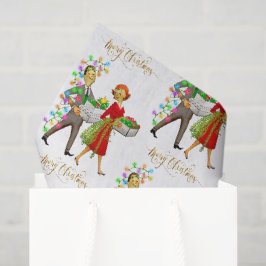 Papel De Seda Natal Antigo Casal dos Anos 50 Feliz Natal