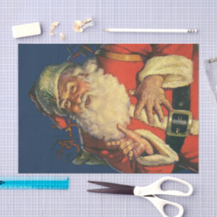 Papel De Seda Natal Antigo, Papai Noel Alegre com Brinquedos