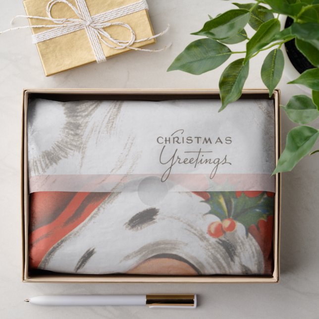 Papel De Seda Natal Antigo, Papai Noel Alegre com Sorriso (Presente)