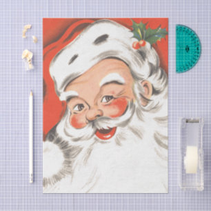 Papel De Seda Natal Antigo, Papai Noel Alegre com Sorriso