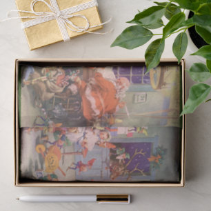 Papel De Seda Natal Antigo, Papai Noel com Oficina dos Elfos