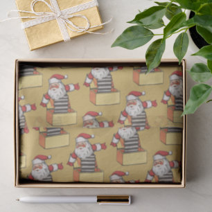Papel De Seda Natal Antigo, Papai Noel como Jack em uma Caixa