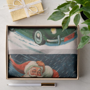 Papel De Seda Natal Antigo, Papai Noel num Carro Fofo
