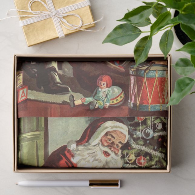 Papel De Seda Natal Antigo, Papai Noel Retro com Presentes (Presente)