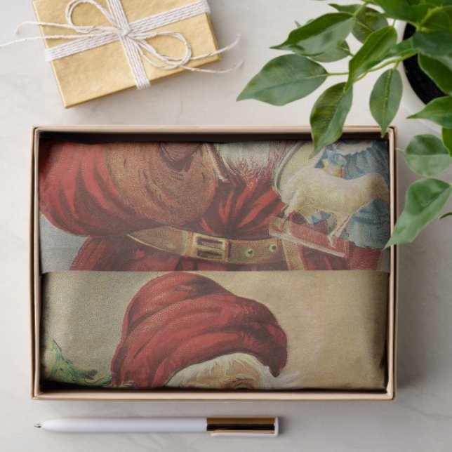 Papel De Seda Natal Antigo, Papai Noel Vitoriano com Árvore (Presente)
