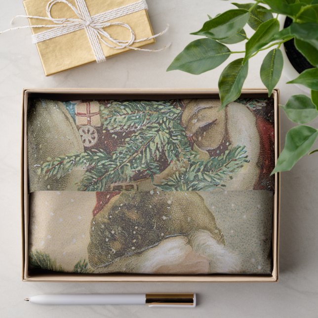 Papel De Seda Natal Antigo, Papai Noel Vitoriano com Pinheiro (Presente)