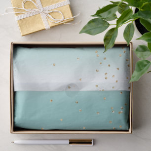Papel De Seda Natal Aqua Verde Dourado Pontos Brilhantes