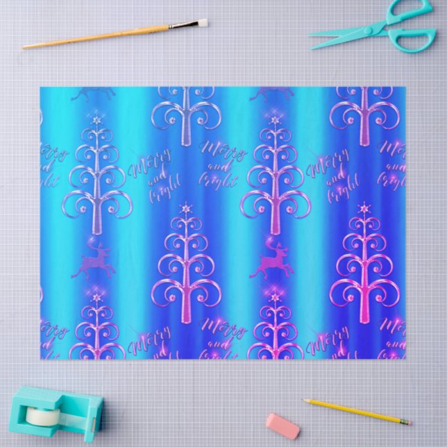 Papel De Seda Natal Azul e Aqua Moderno (Arte )