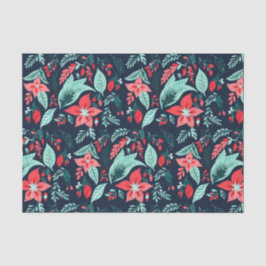Papel De Seda Natal Azul Elegante Botânico Floral Feriado
