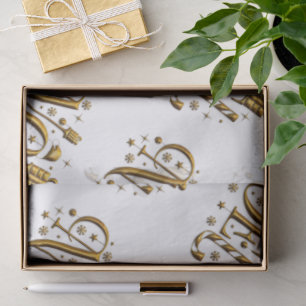 Papel De Seda Natal branco e Dourado