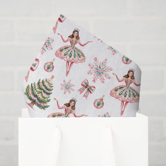 Papel De Seda Natal Caprichoso de Bailarina Rosa (Sacola de presentes)