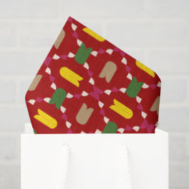 Papel De Seda Natal Clássico Vermelho e Verde Geométrico Sem Cos