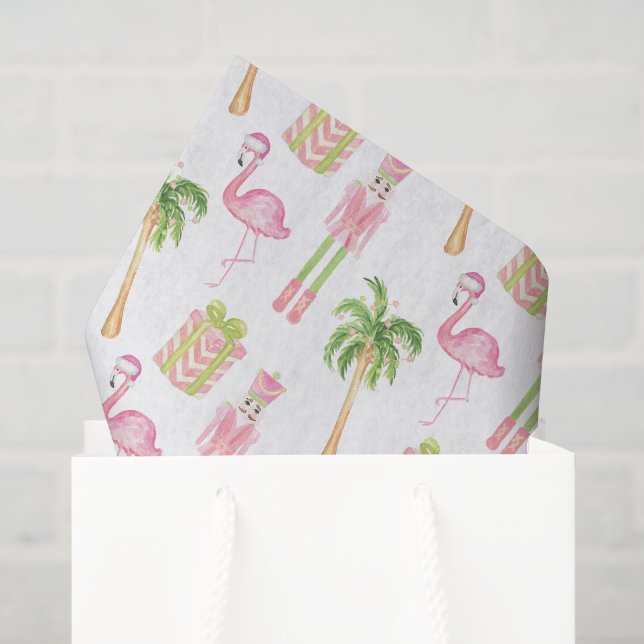 Papel De Seda Natal com Amendoeira de Natal Rosa e Verde de Palm (Sacola de presentes)