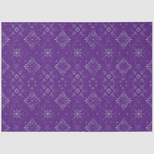 Papel De Seda Natal com floco de neve floral roxo e verde (Frente )